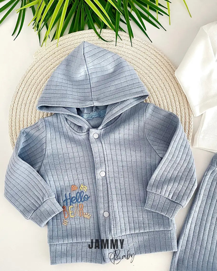 Hello Bear Cardigan 3-Piece Set-INDIGO