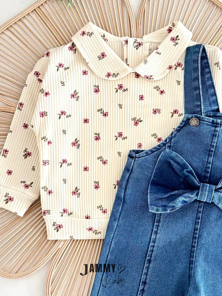 Belinda Bow Detail Denim Overalls & Bodysuit Set
