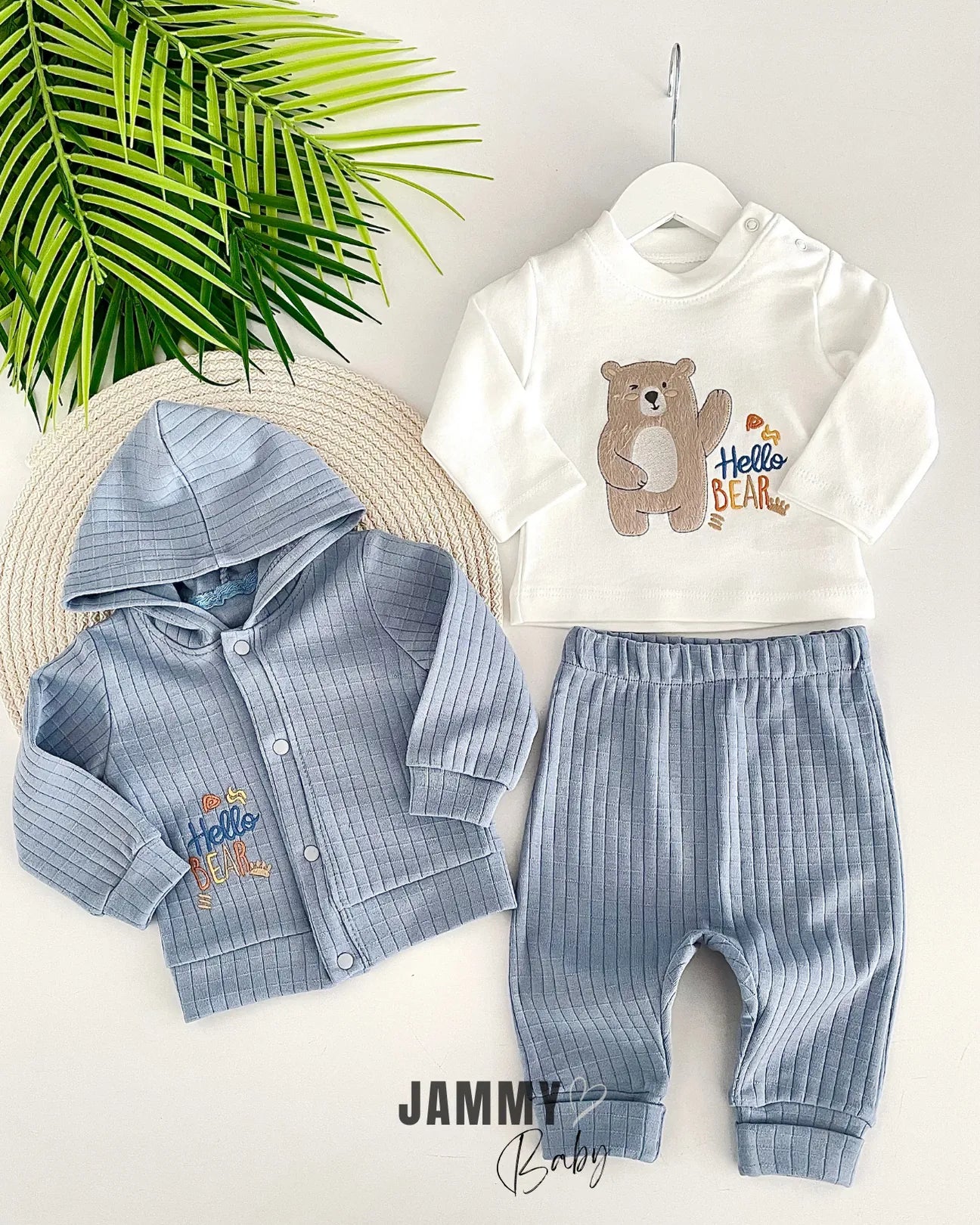 Hello Bear Cardigan 3-Piece Set-INDIGO