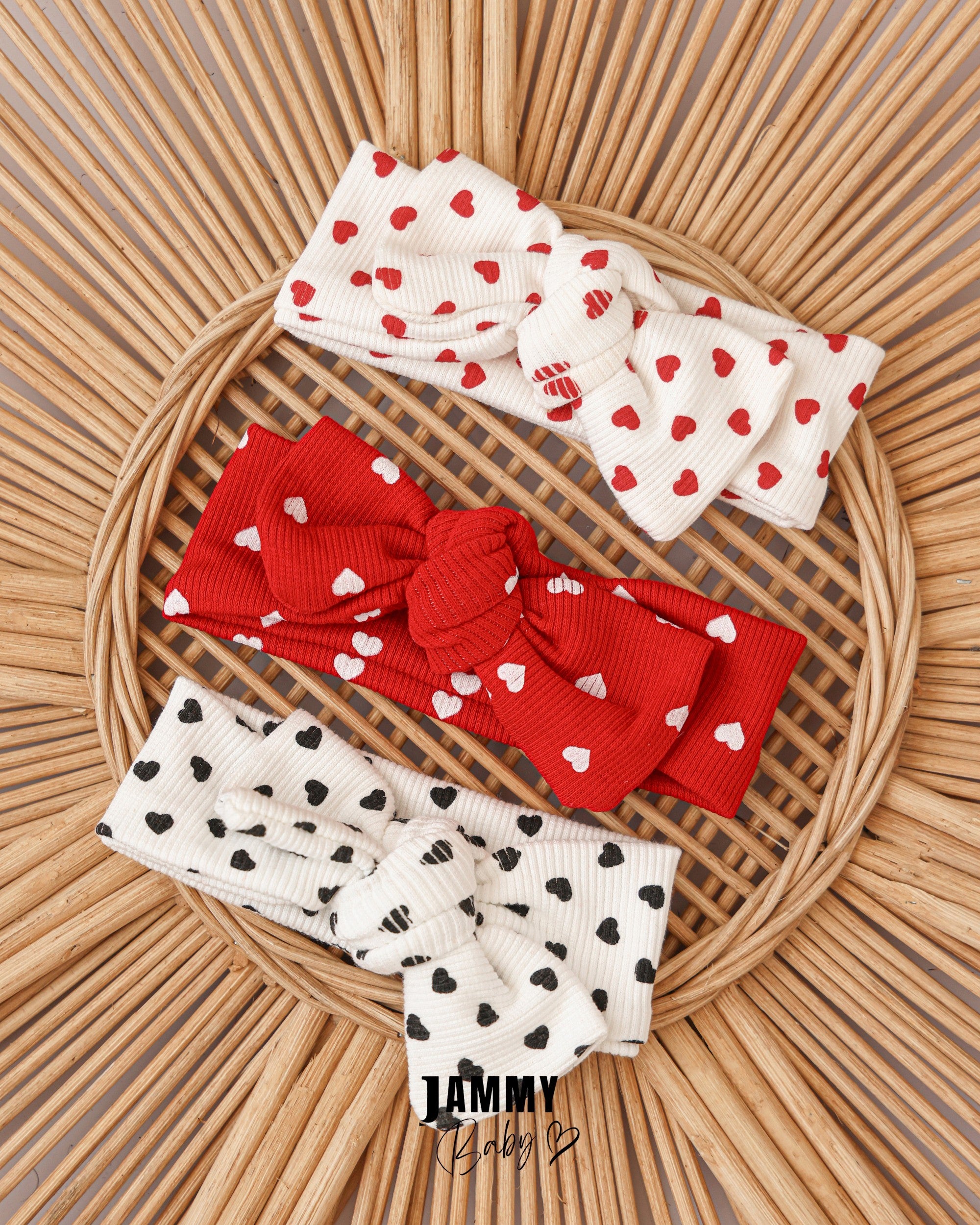 Heart Print Knot Baby Headband Set