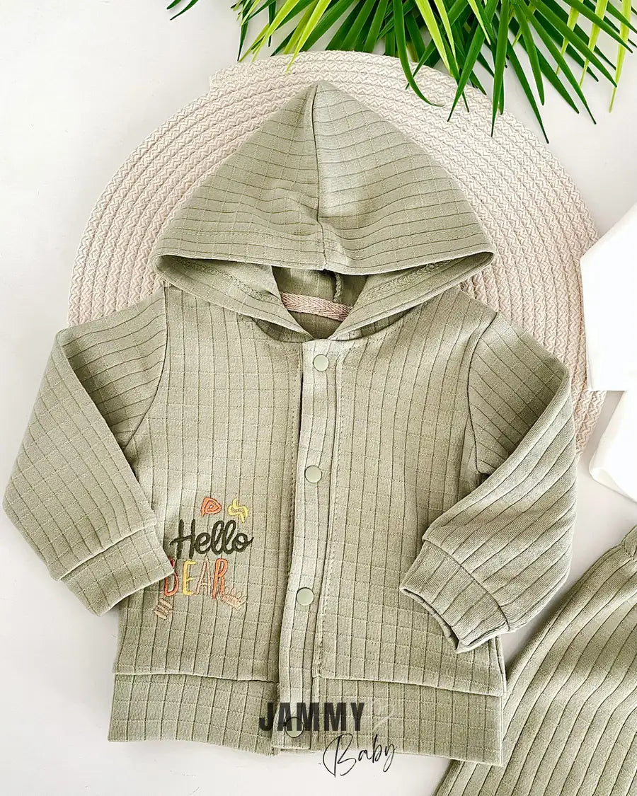 Hello Bear Cardigan 3-Piece Set-Green