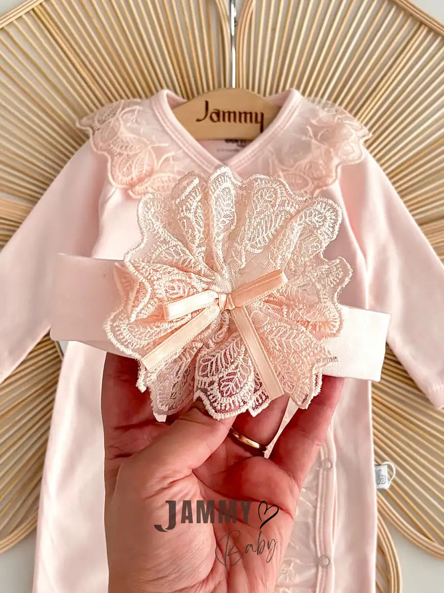 Patrice Lace Overall and Headband Set –  Salmon