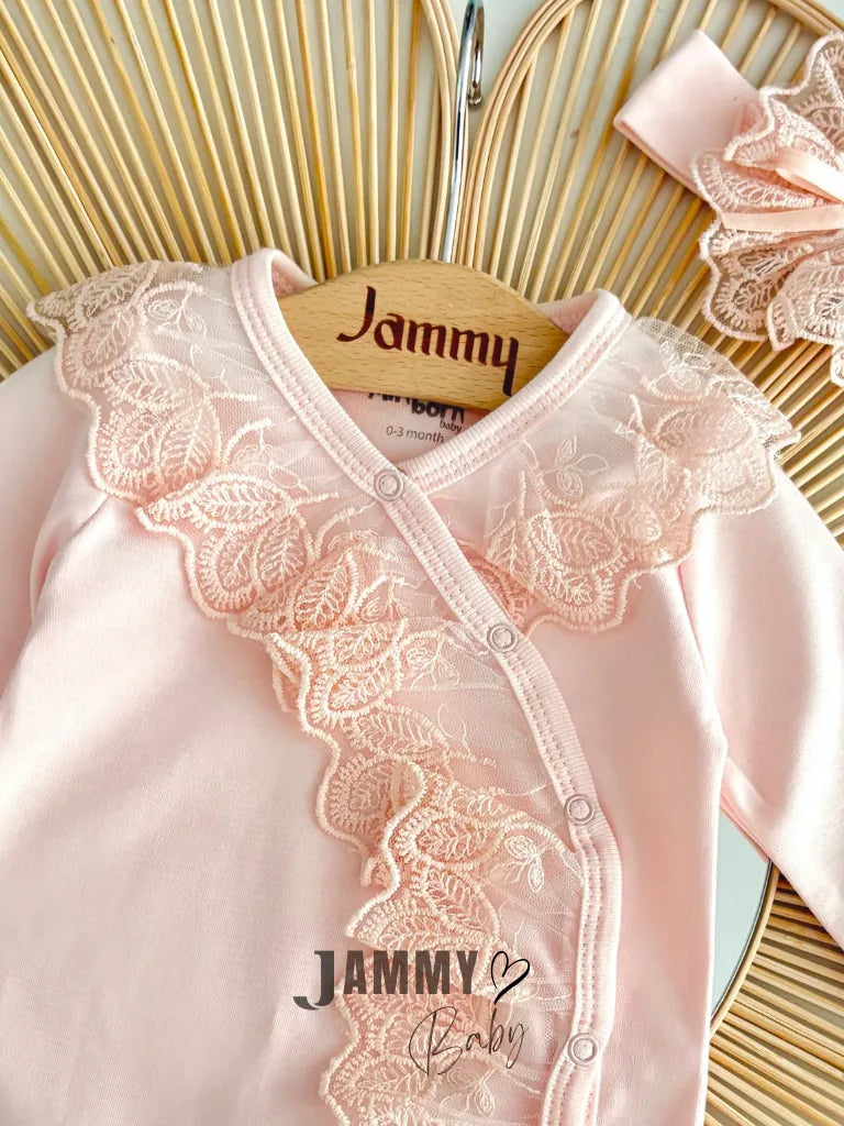 Patrice Lace Overall and Headband Set –  Salmon