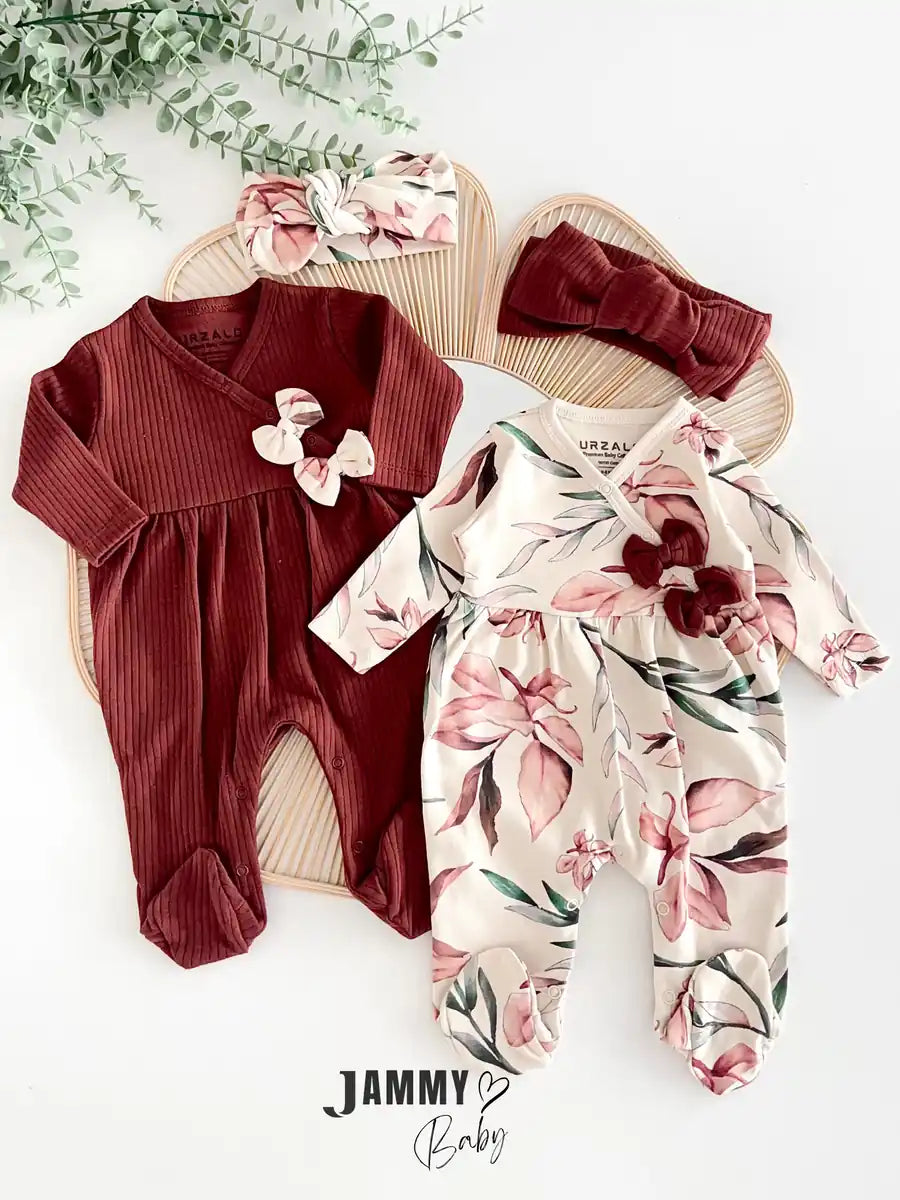 Autumn Leaves 2-Piece Romper Set - Brown