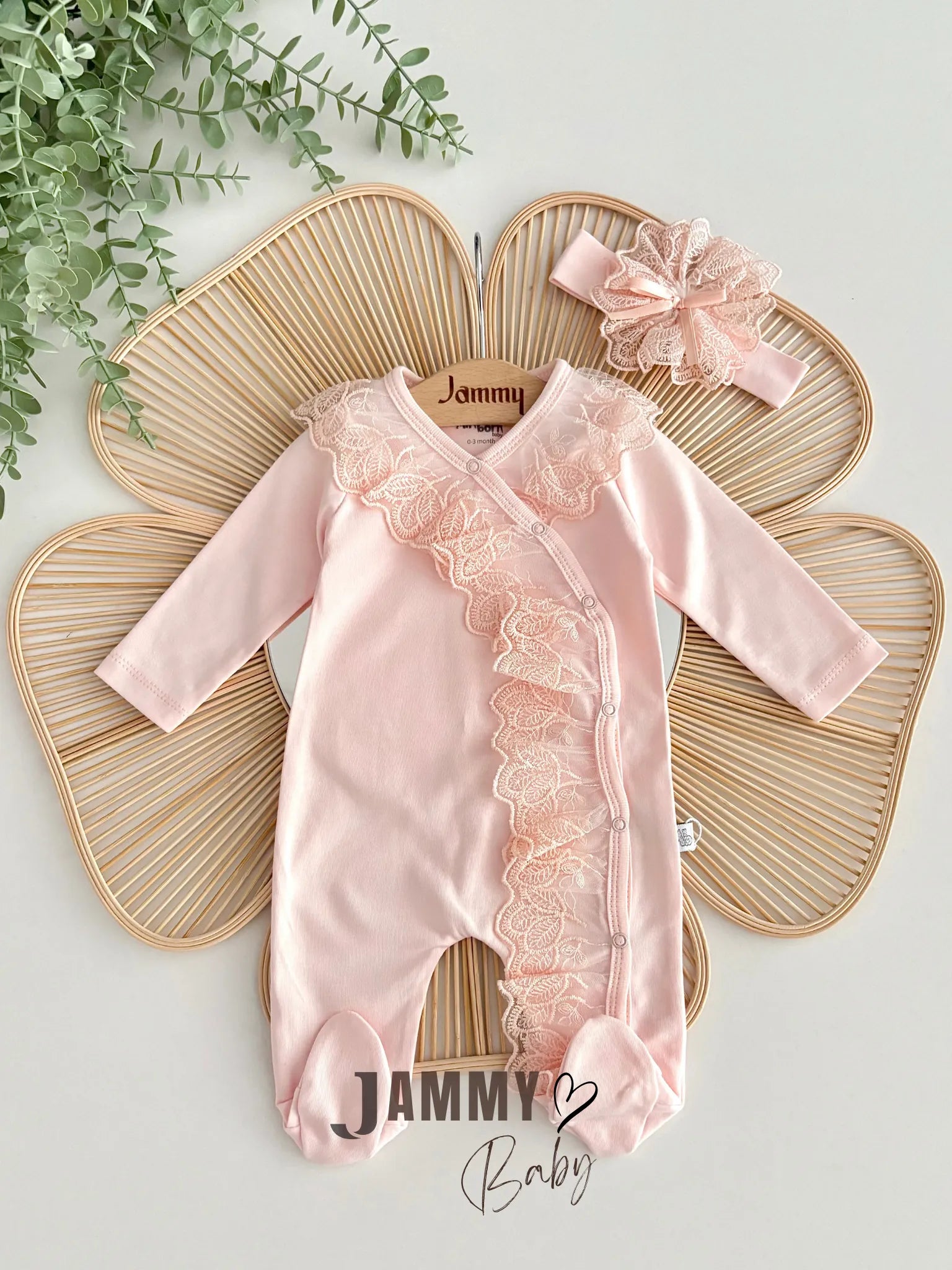 Patrice Lace Overall and Headband Set –  Salmon