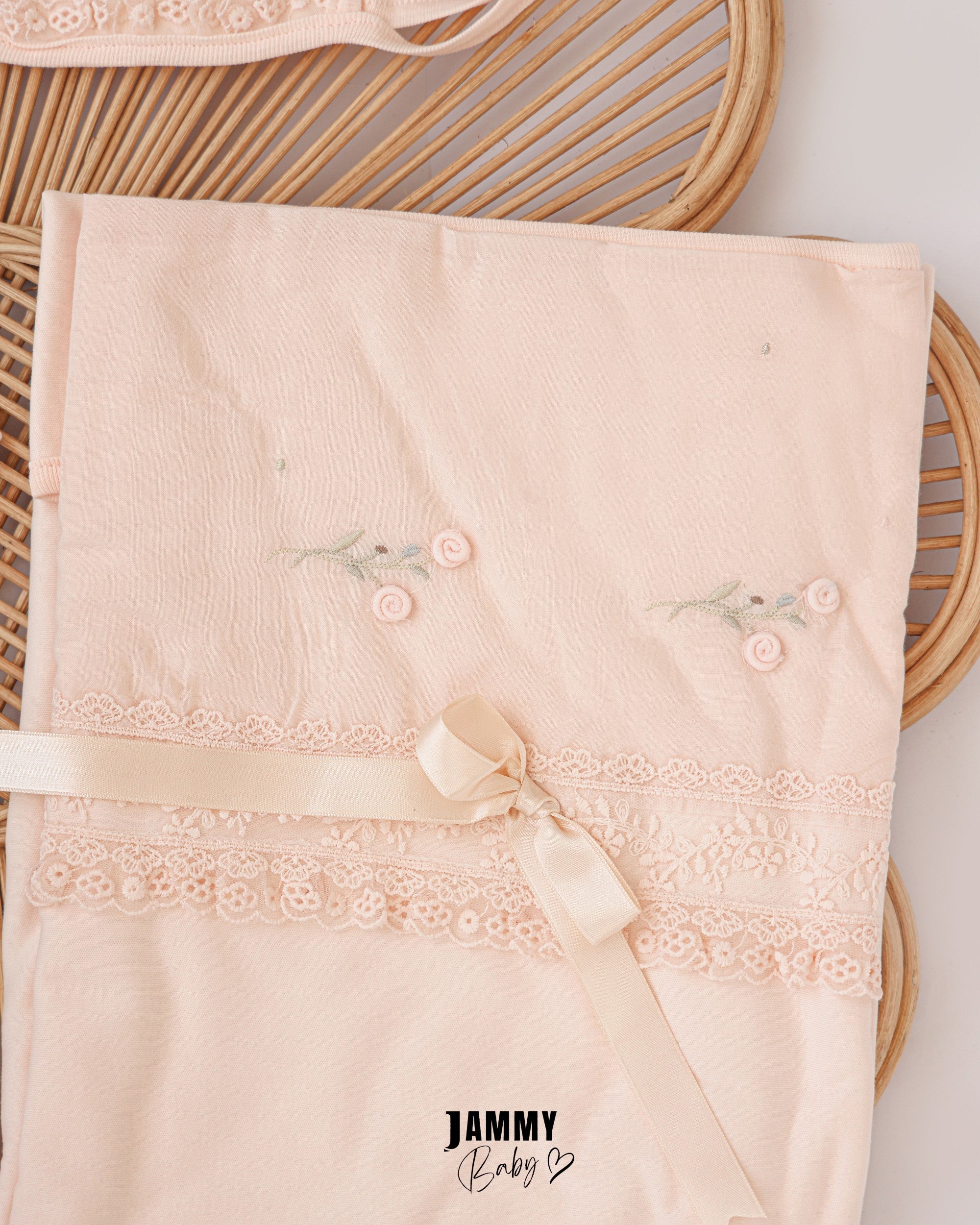 Lace Embroidered Hospital Discharge Set – Soft Peach