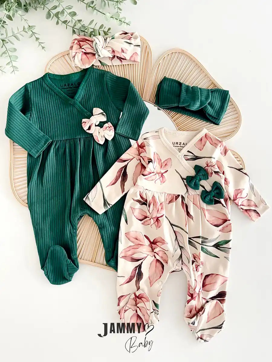 Autumn Leaves 2-Piece Romper Set - Green