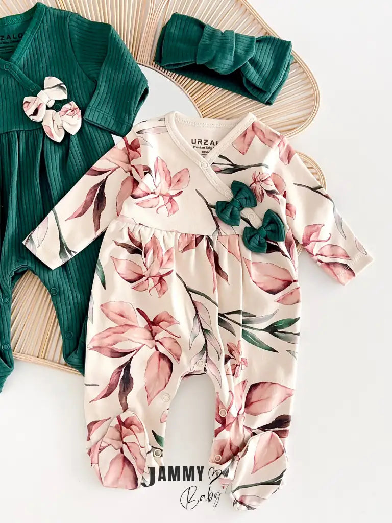 Autumn Leaves 2-Piece Romper Set - Green