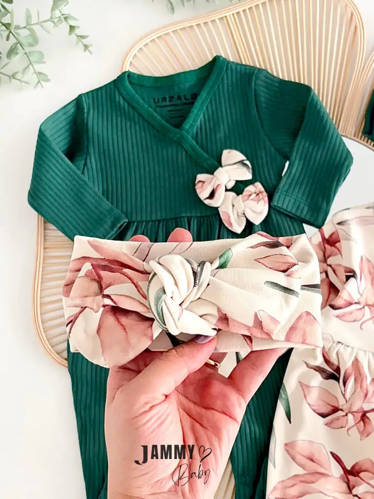 Autumn Leaves 2-Piece Romper Set - Green