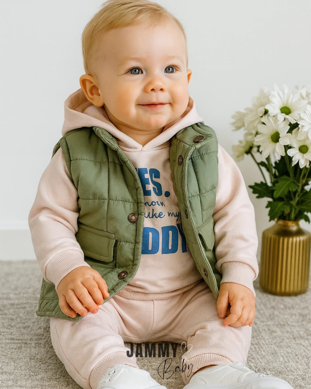 Look Like Puffer Vest 3-Piece Sweat Set-GREEN