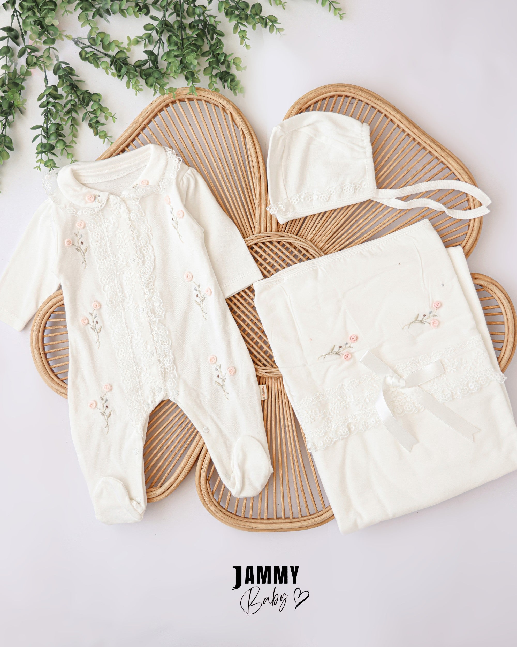 Lace Embroidered Hospital Discharge Set – Ivory White