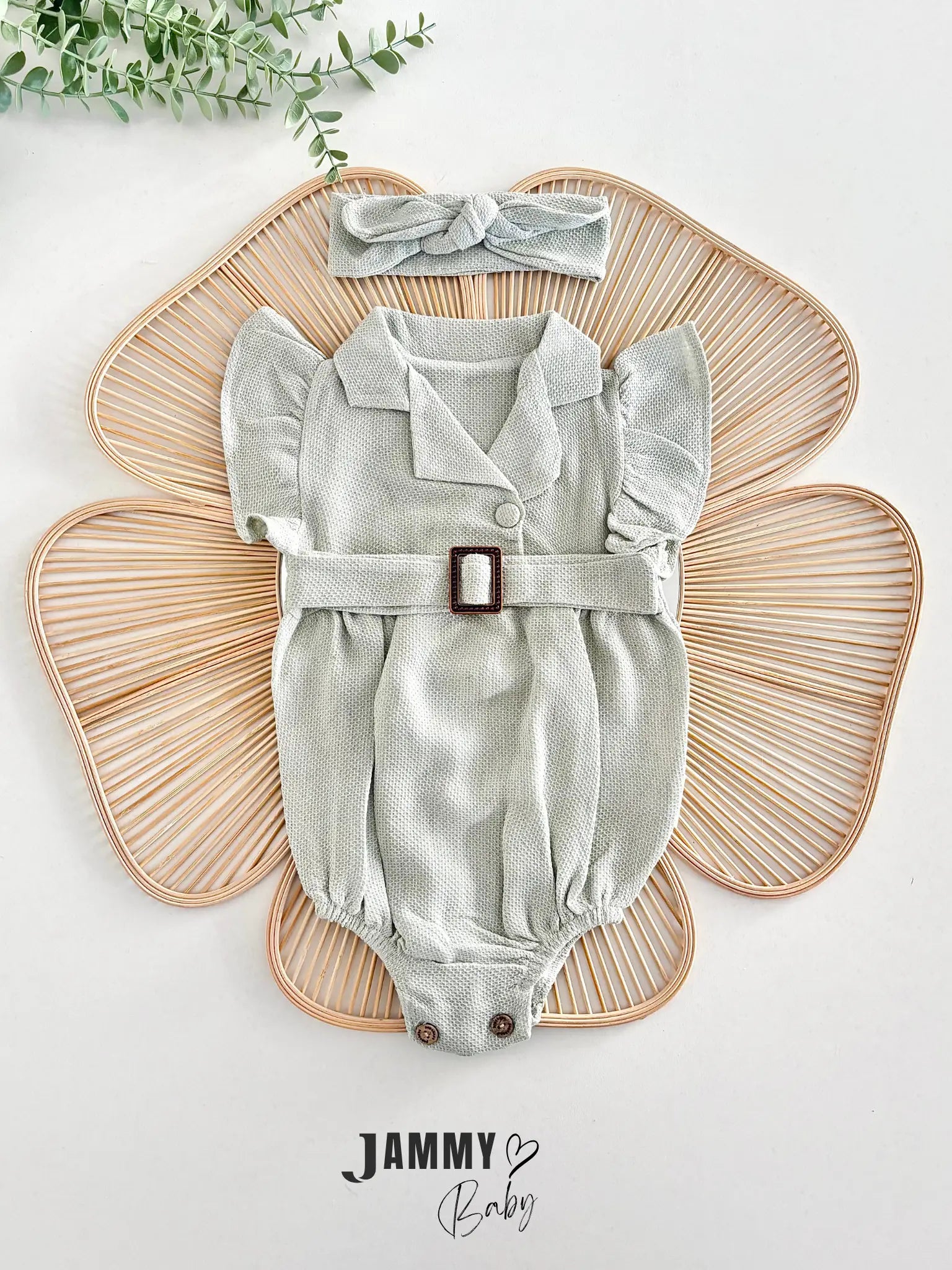 Shay Belted Romper and Bandana Set - GREEN