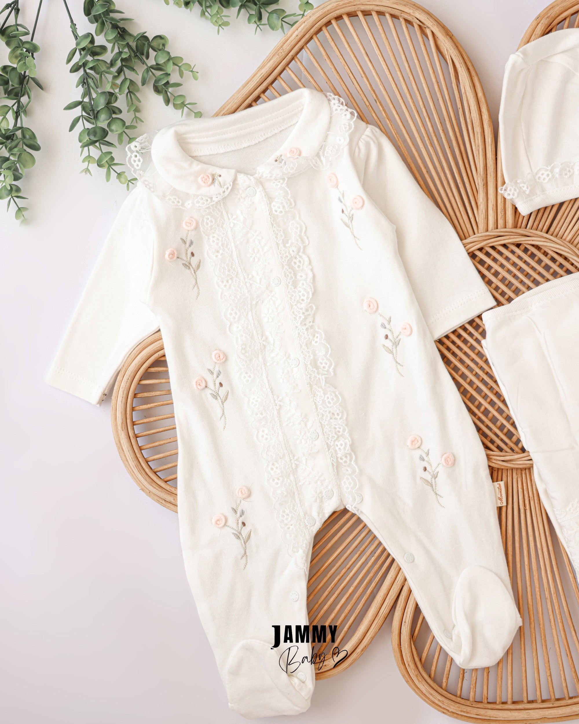 Lace Embroidered Hospital Discharge Set – Ivory White
