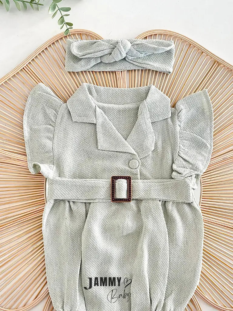 Shay Belted Romper and Bandana Set - GREEN