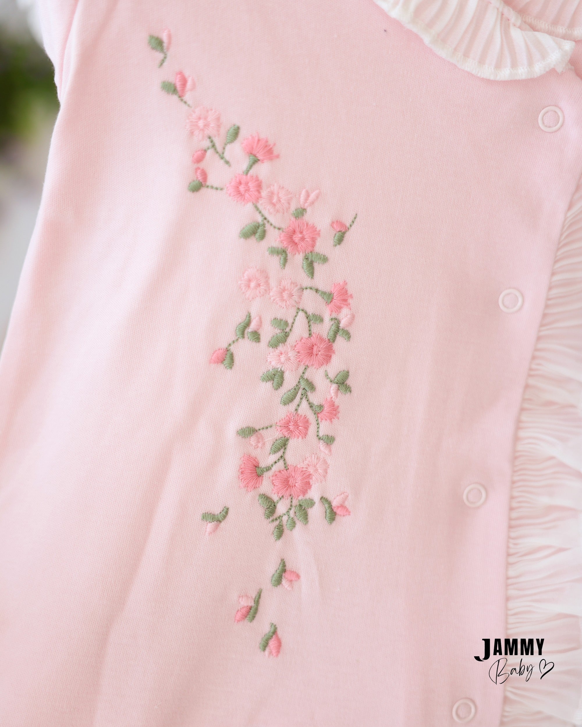 Floral Ruffle Footed Sleepsuit & Bonnet - Baby Pink