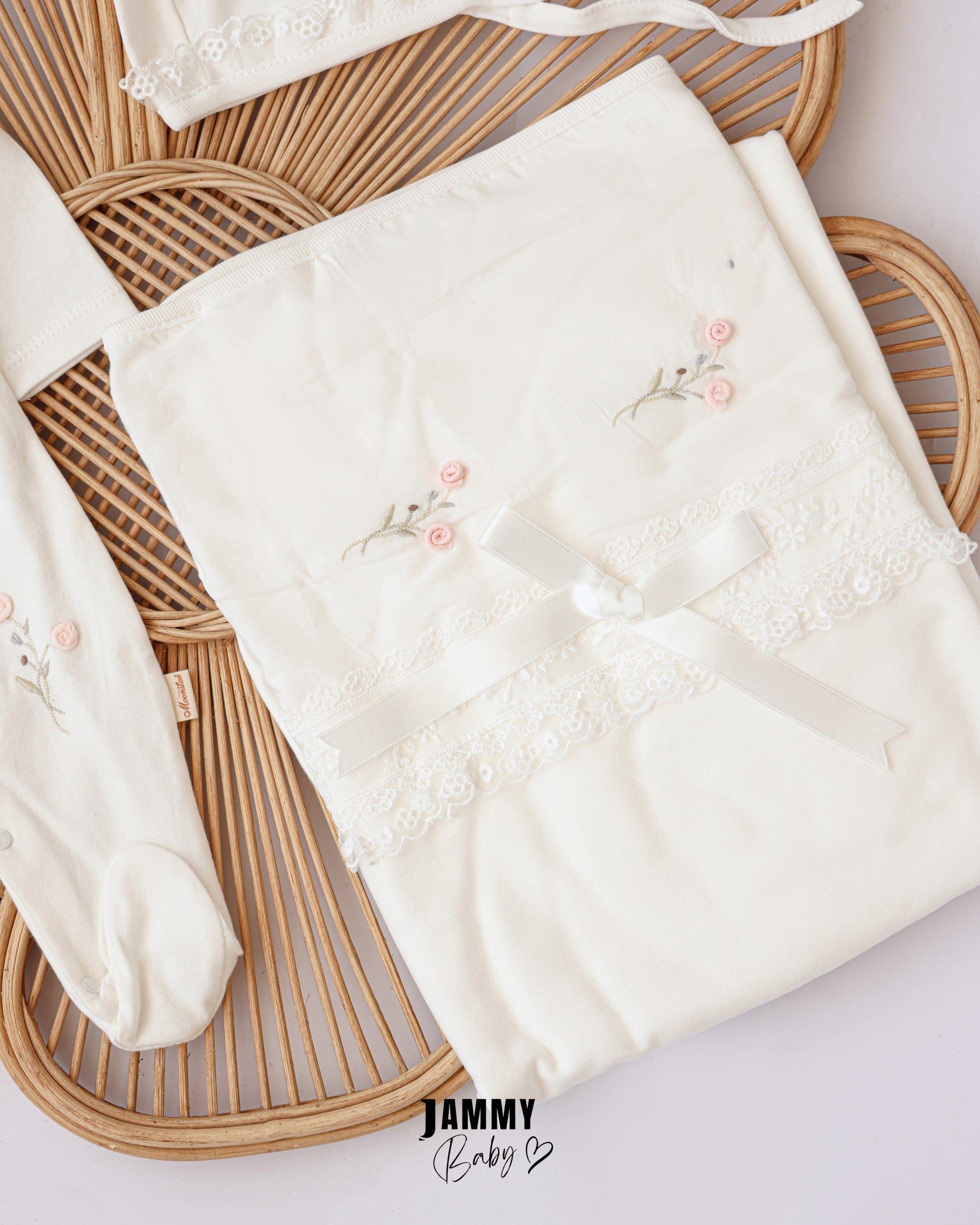 Lace Embroidered Hospital Discharge Set – Ivory White