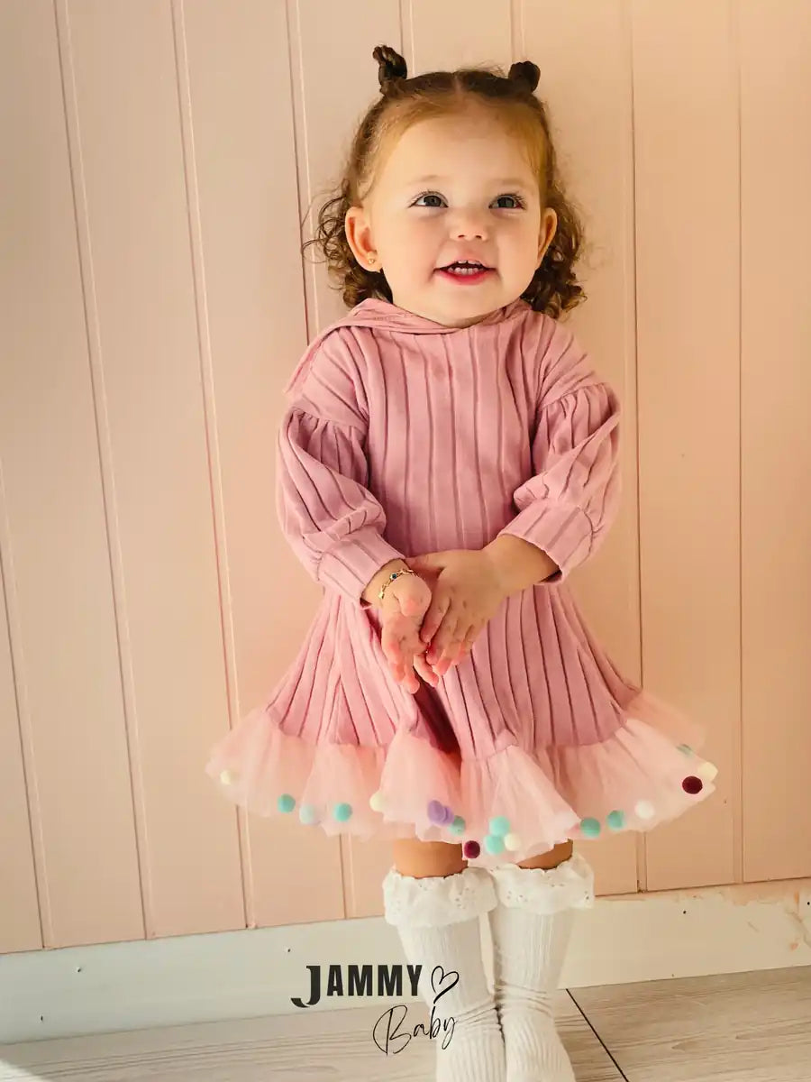 Candy Pom-Pom Puffy Dress  DUSTY PINK  Jammy Baby Lebanon
