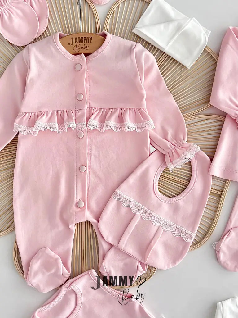 Elegant Lace 10-Piece Newborn Set – Pink