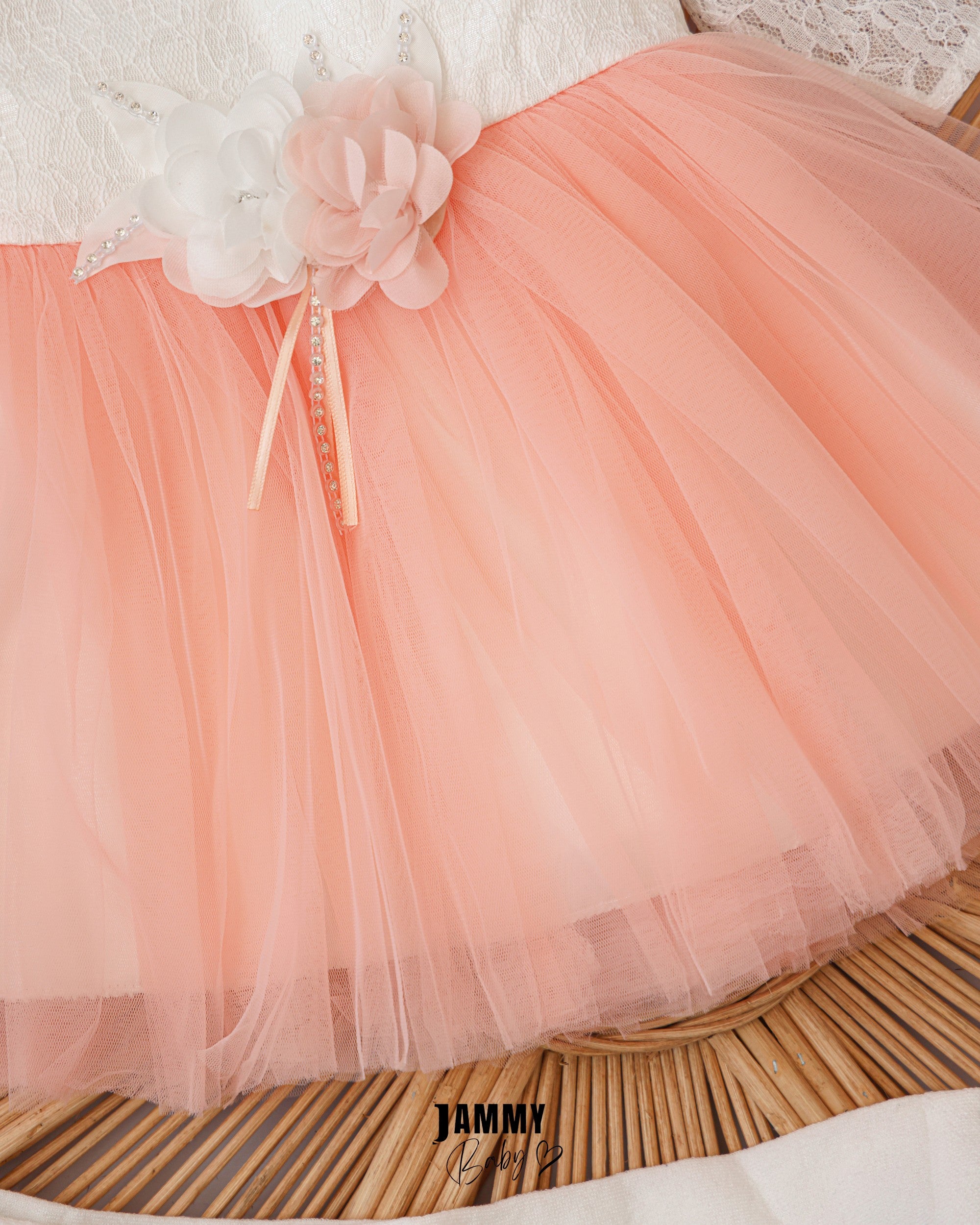 Lace Tulle Baby Dress Set – Peach