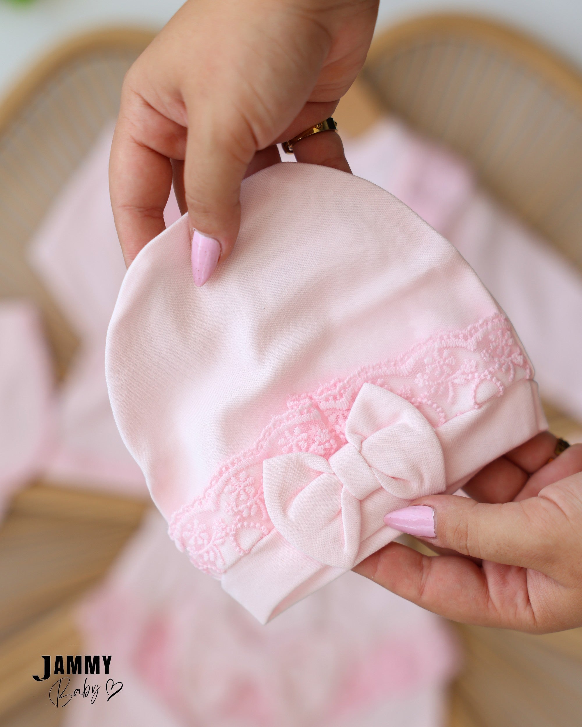 Lace Bow Baby Girl Set - Baby Pink