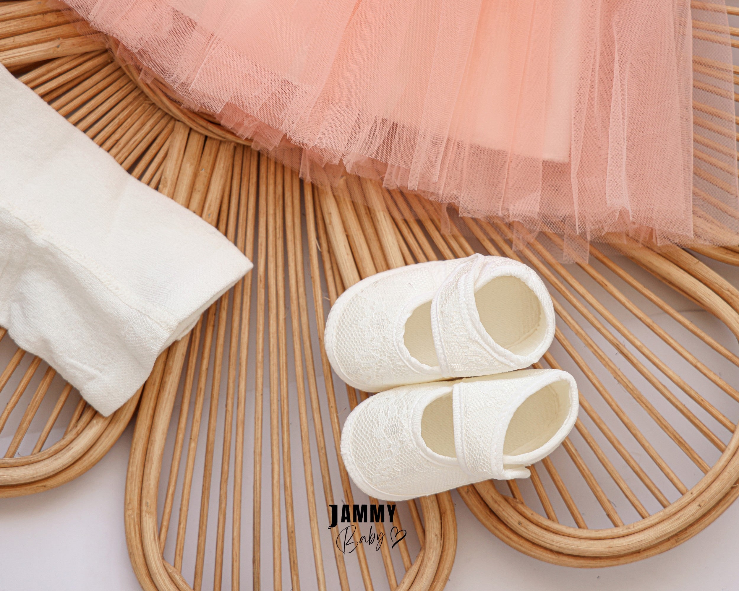 Lace Tulle Baby Dress Set – Peach