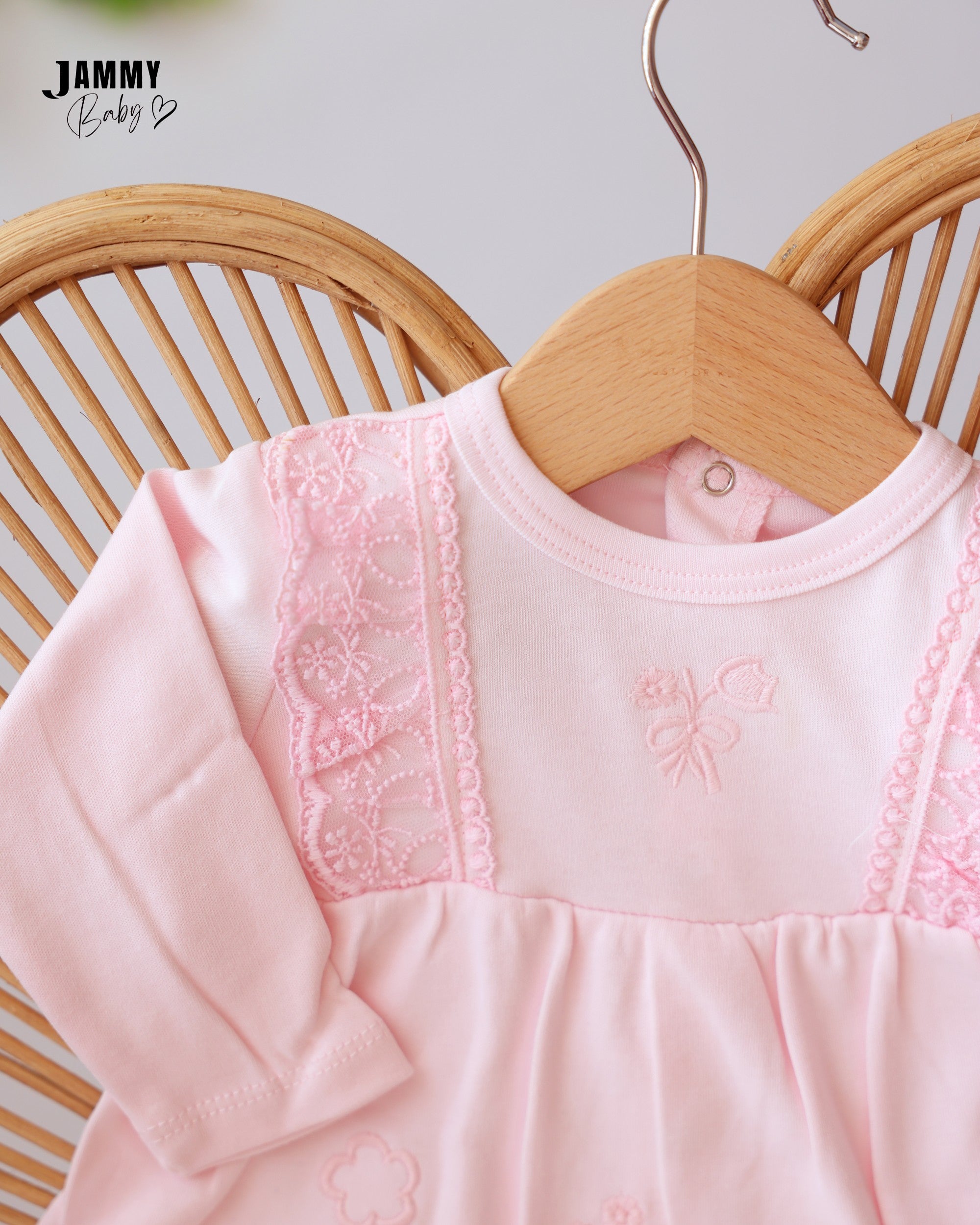 Lace Bow Baby Girl Set - Baby Pink