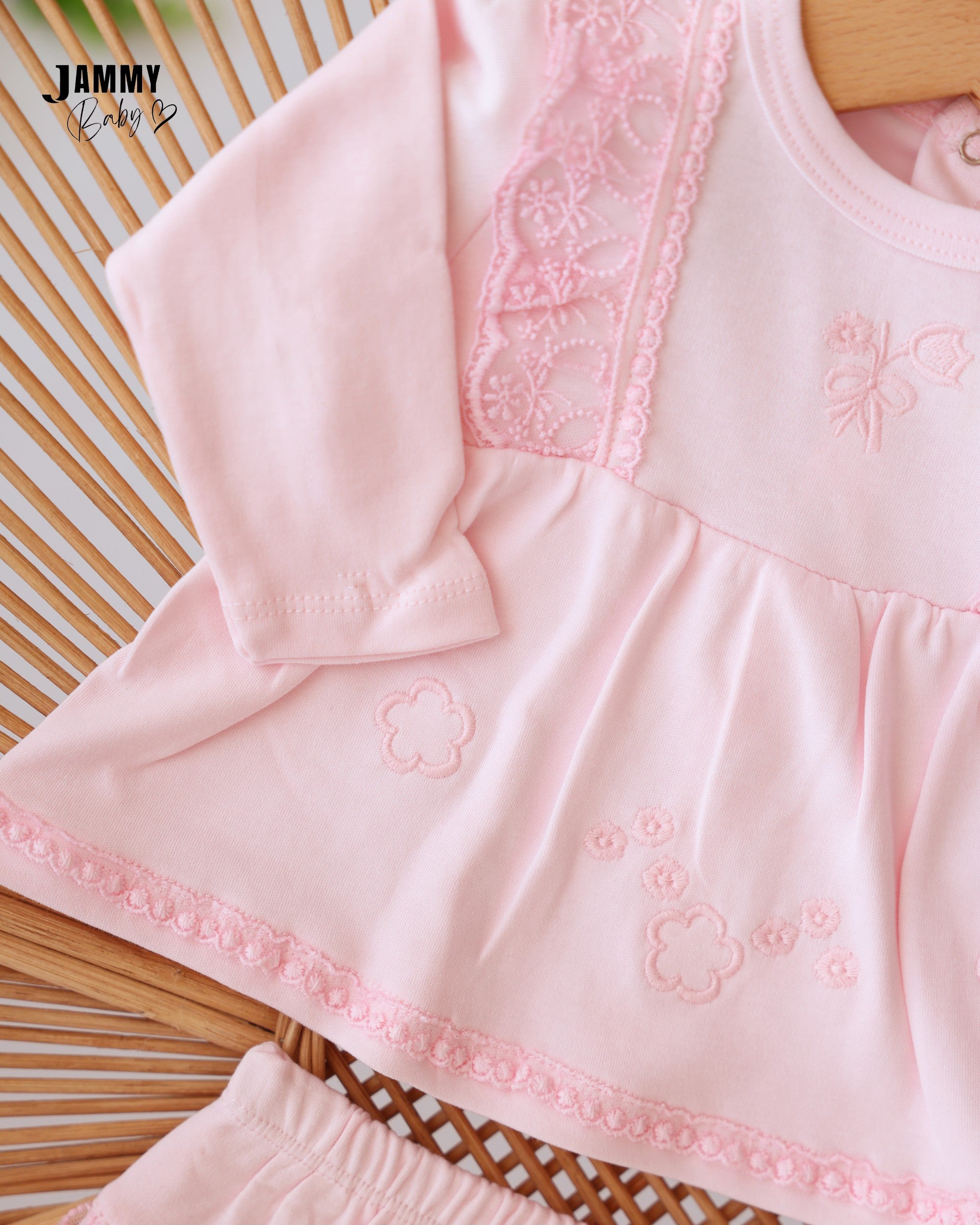 Lace Bow Baby Girl Set - Baby Pink