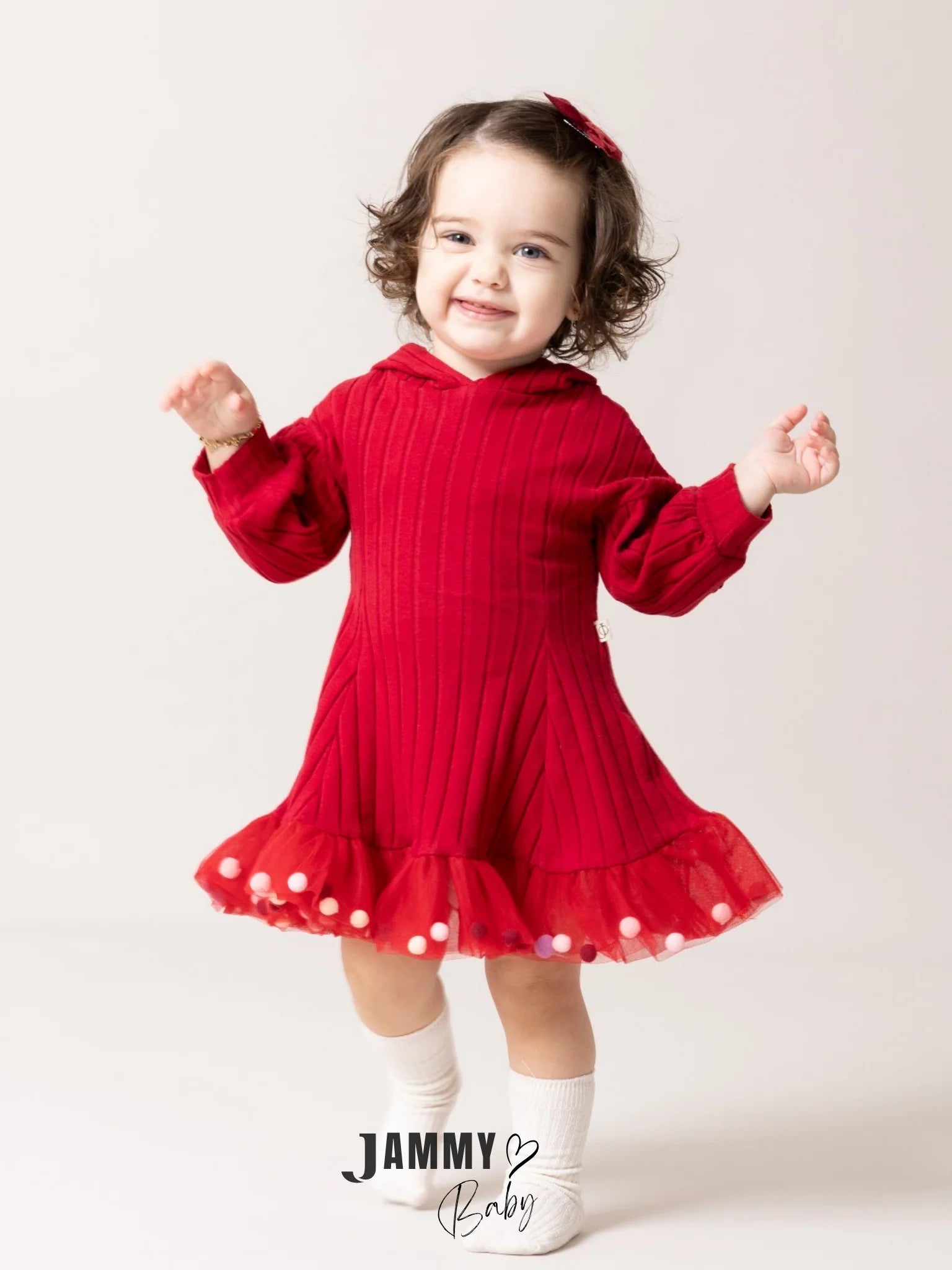 Candy Pom-Pom Puffy Dress – BURGUNDY