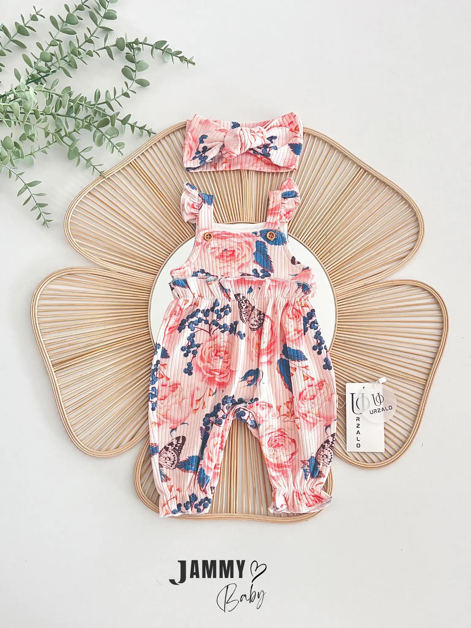 Fiore Floral Print Camisole Jumpsuit Set with Bandana - POWDER