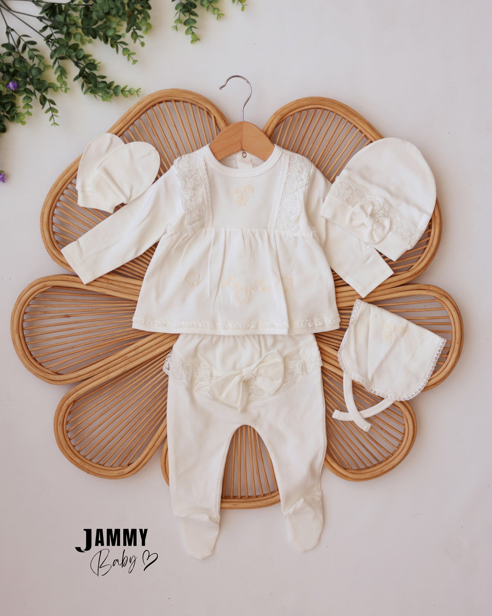 Lace Bow Baby Girl Set - Ivory