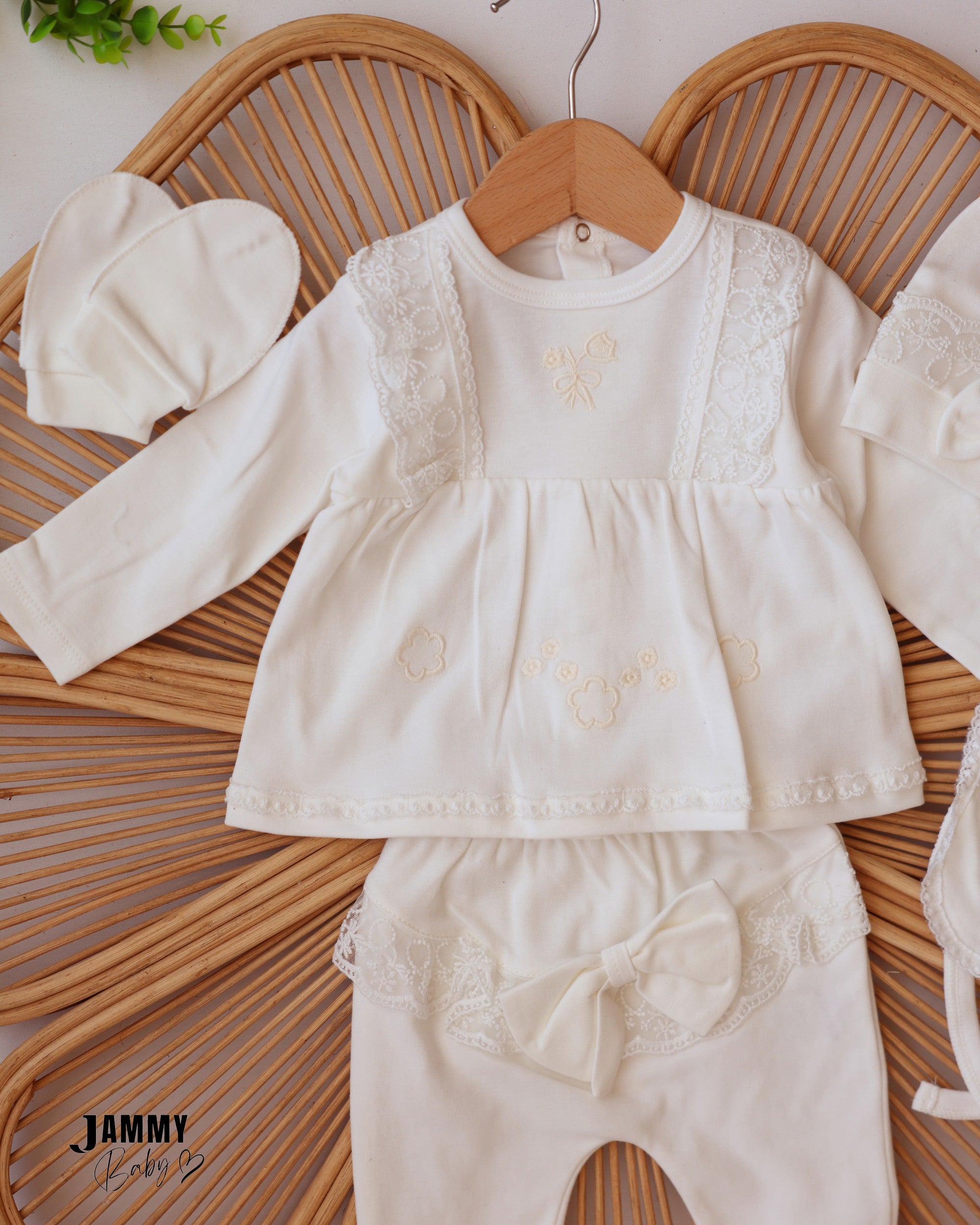 Lace Bow Baby Girl Set - Ivory