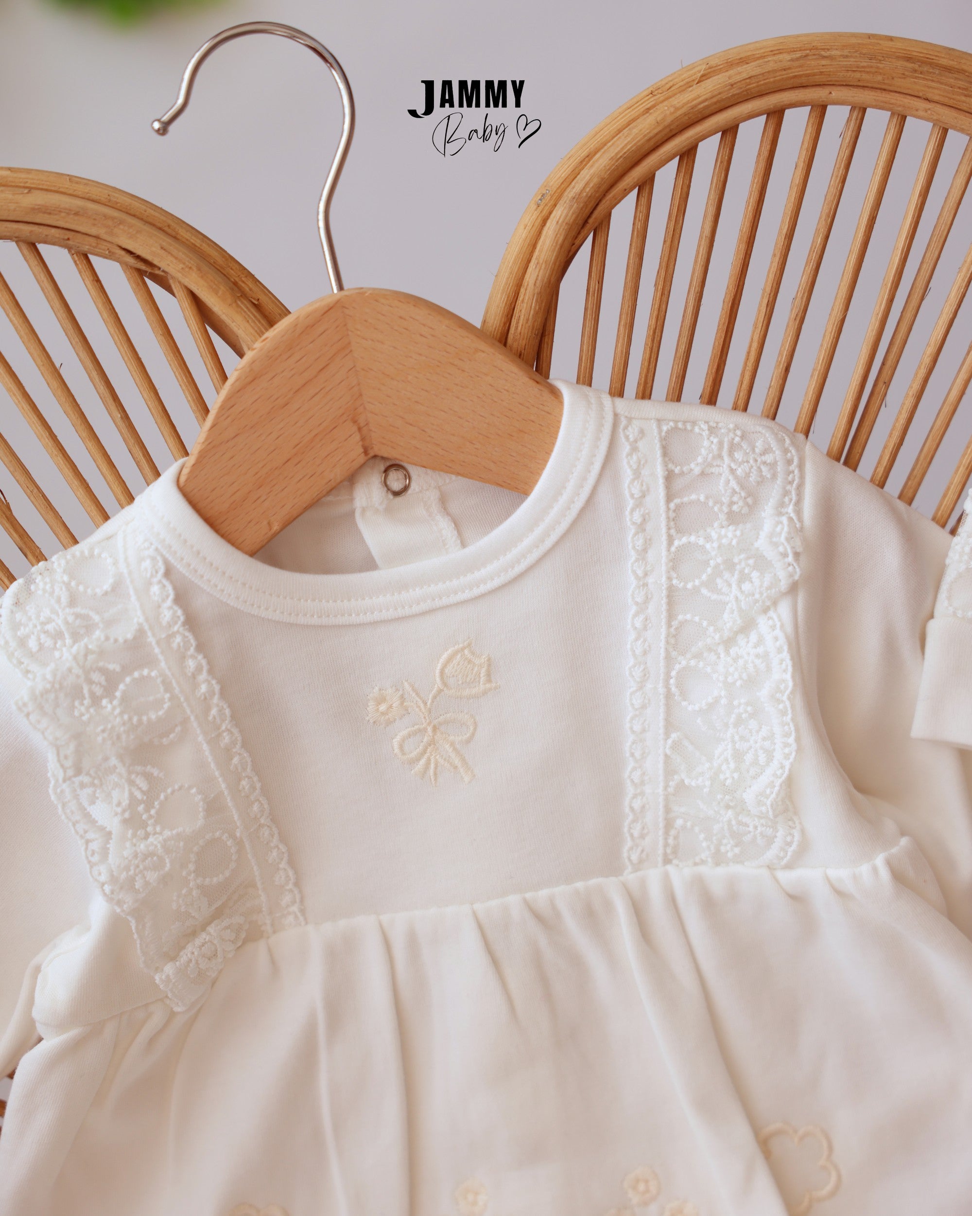 Lace Bow Baby Girl Set - Ivory