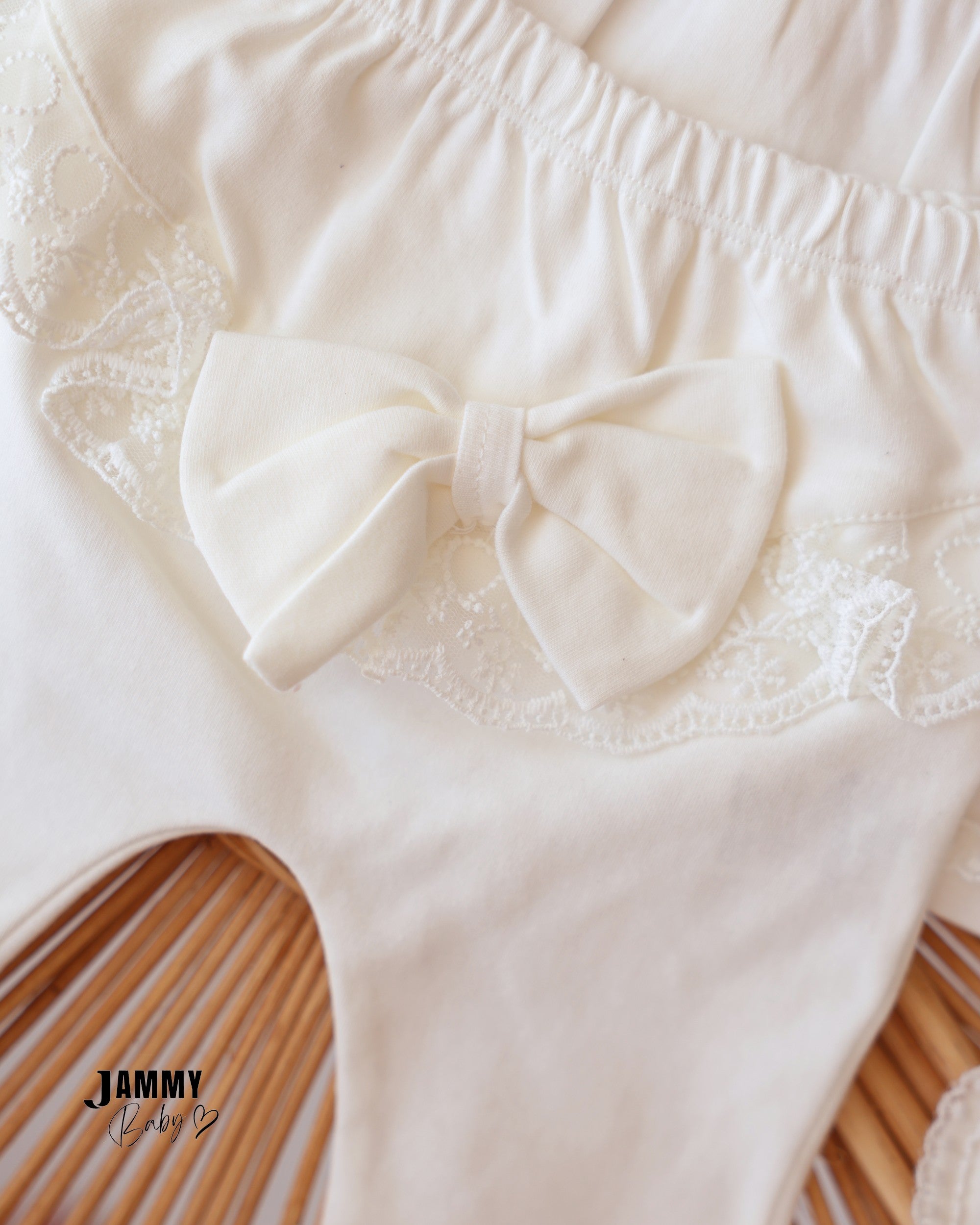 Lace Bow Baby Girl Set - Ivory