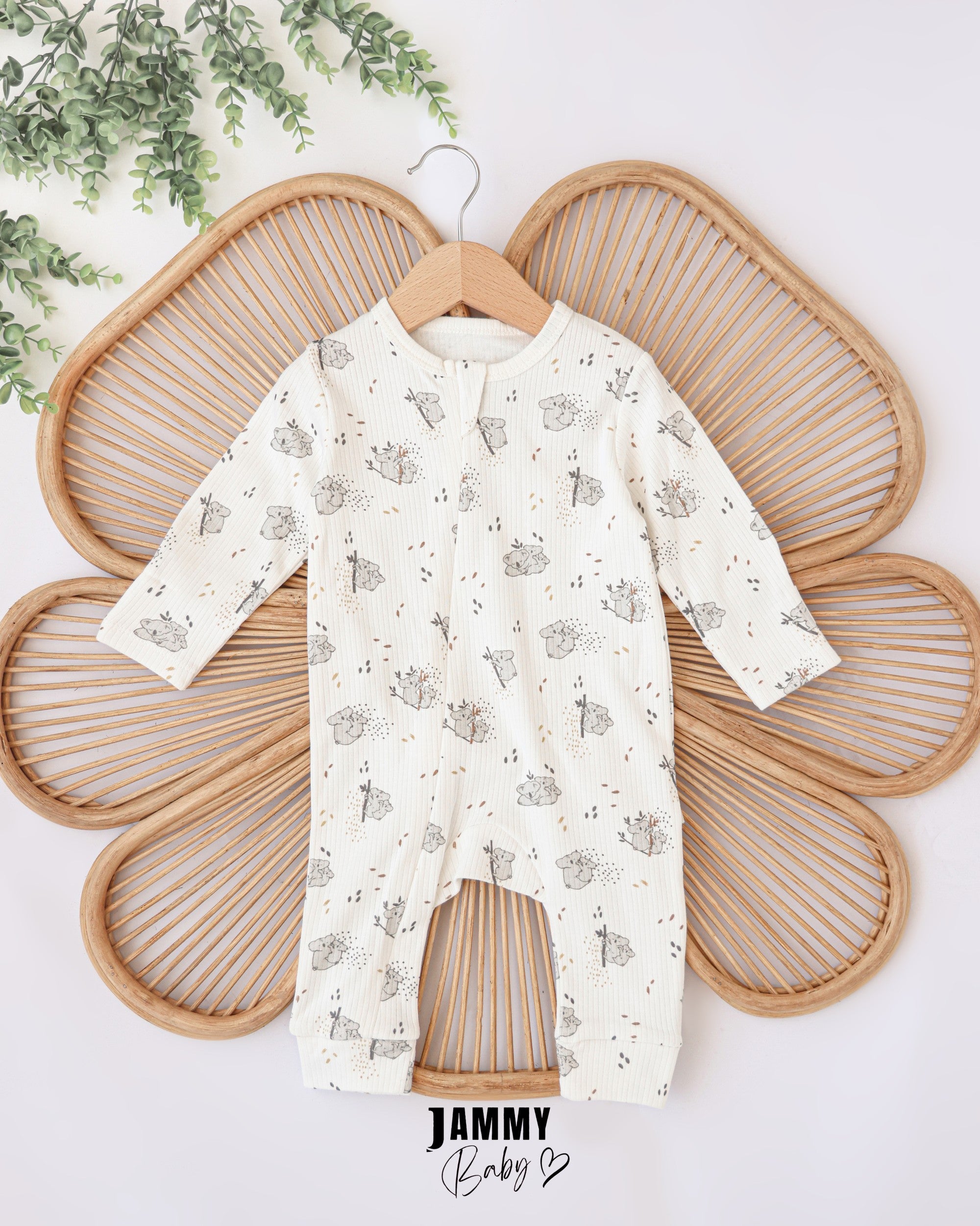 Koala Print Ribbed Baby Romper – White