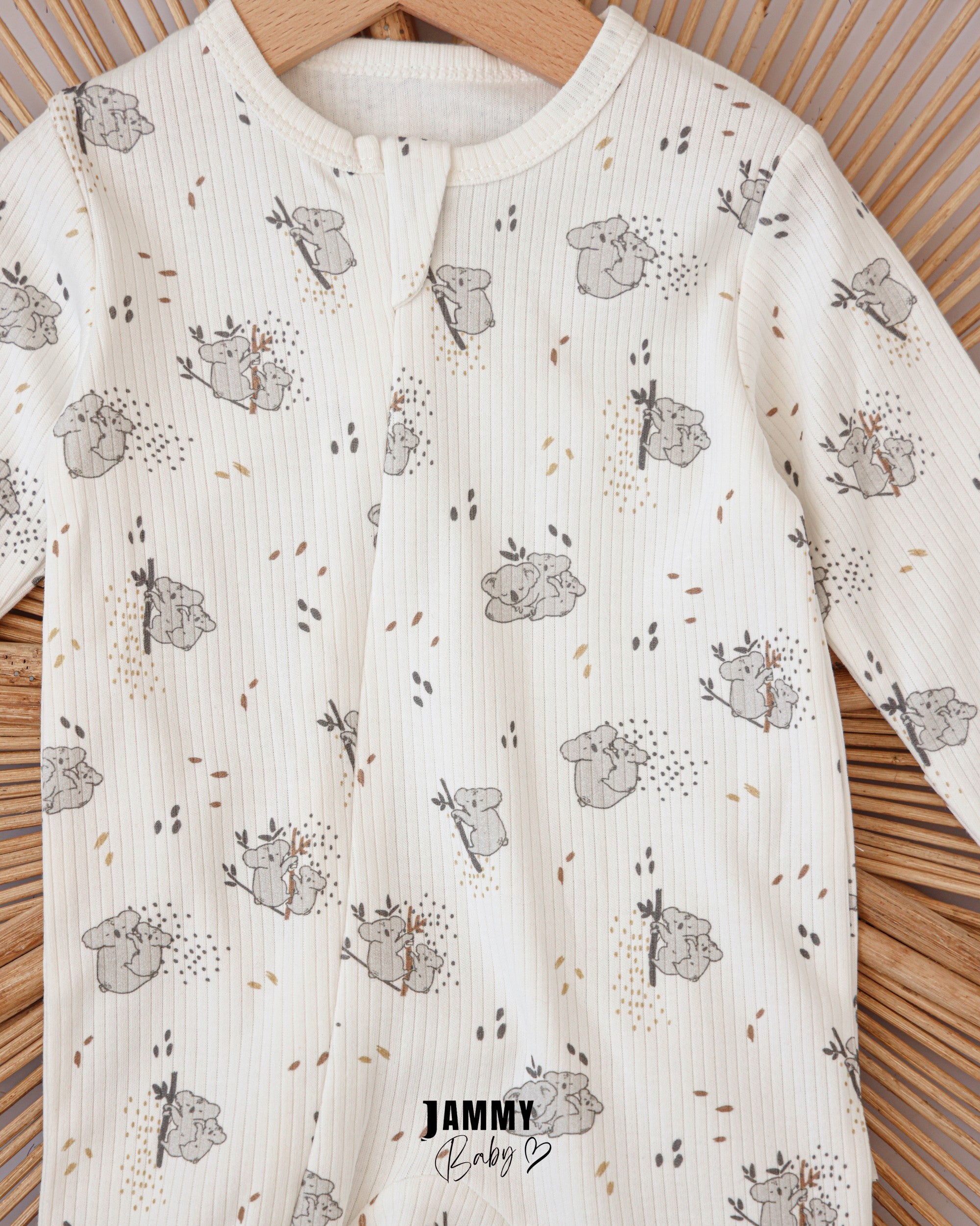 Koala Print Ribbed Baby Romper – White