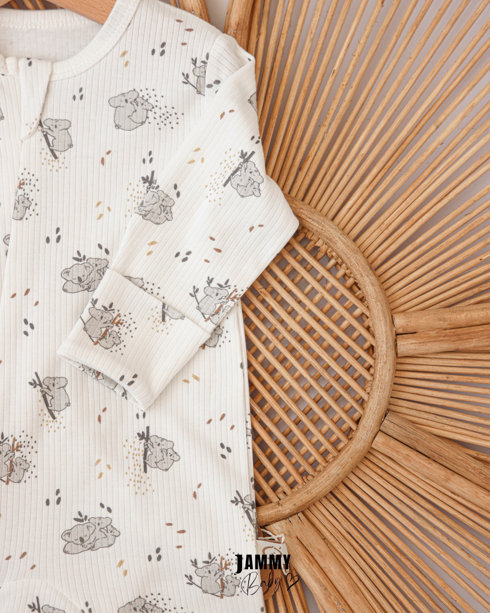 Koala Print Ribbed Baby Romper – White