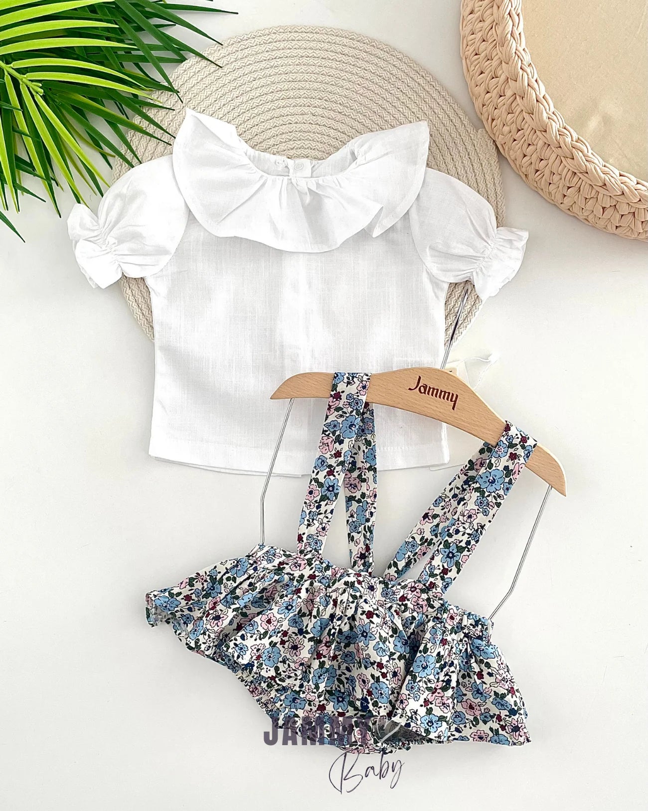 Luisa Printed Overalls & Shirt Set – Blue