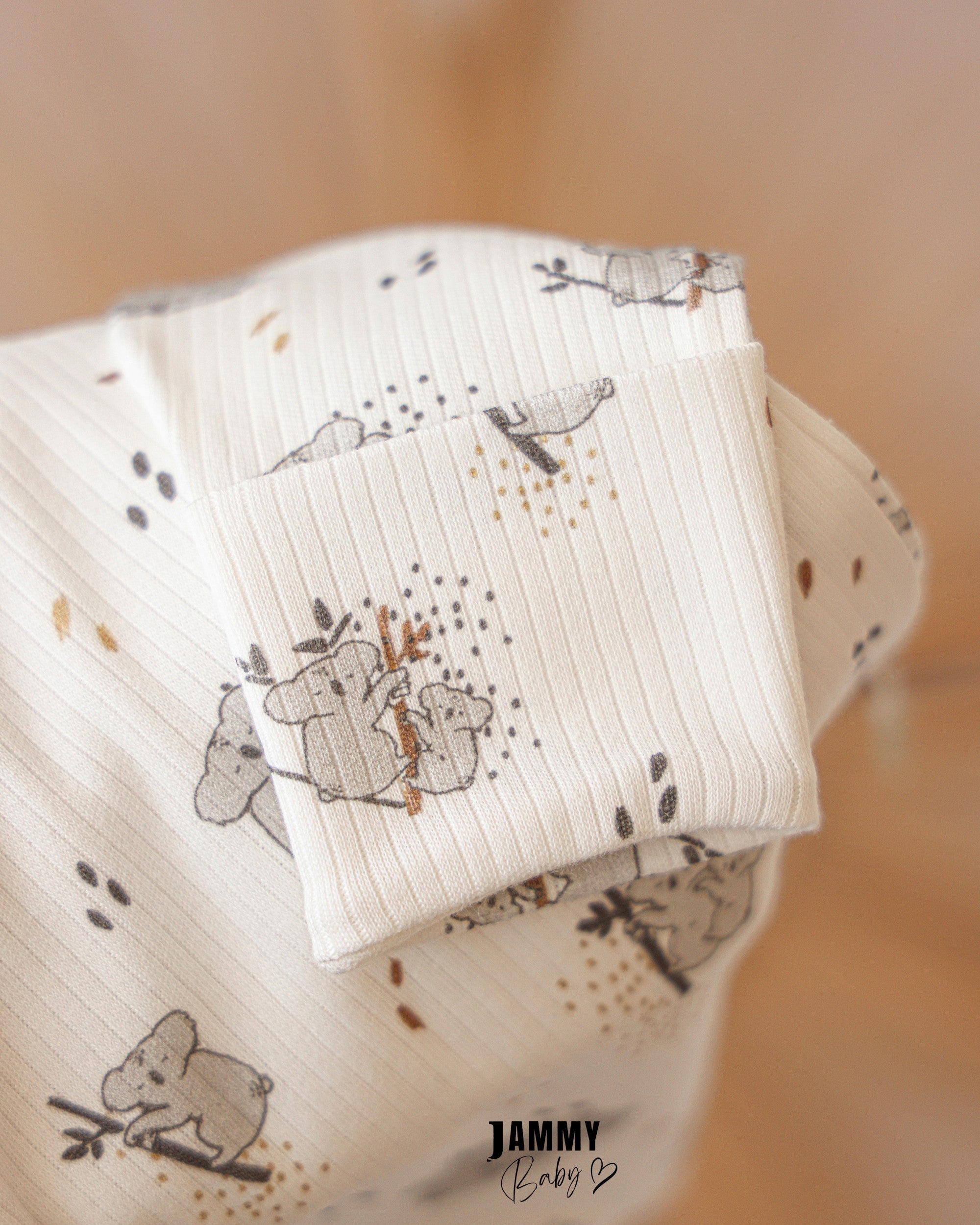 Koala Print Ribbed Baby Romper – White