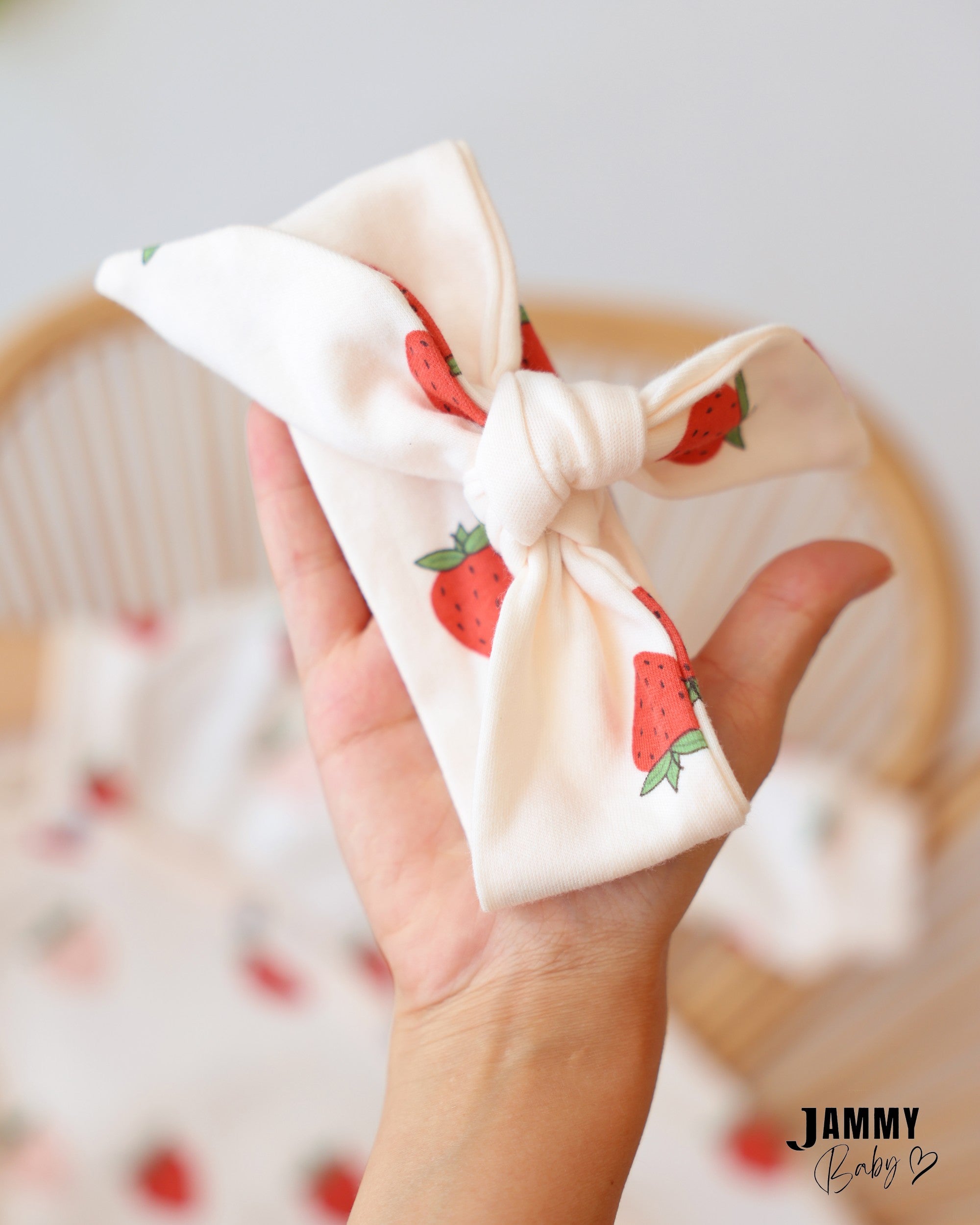 Strawberry Footed Jumpsuit & Headband Set - Ivory