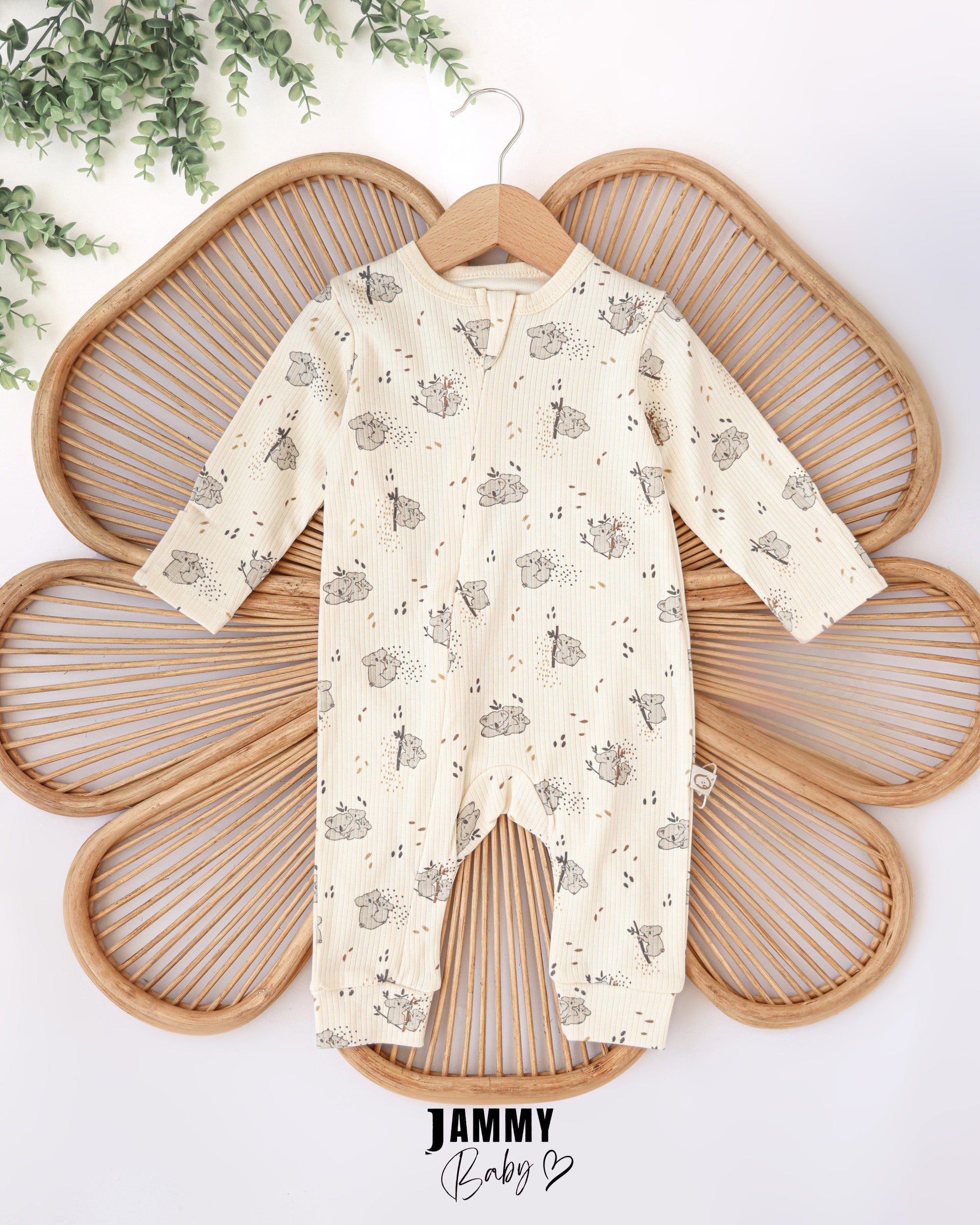Koala Print Ribbed Baby Romper – Cream