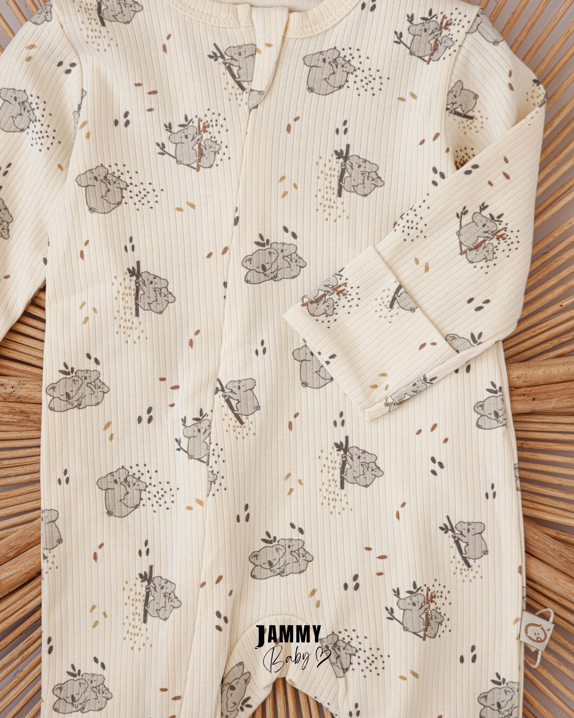 Koala Print Ribbed Baby Romper – Cream