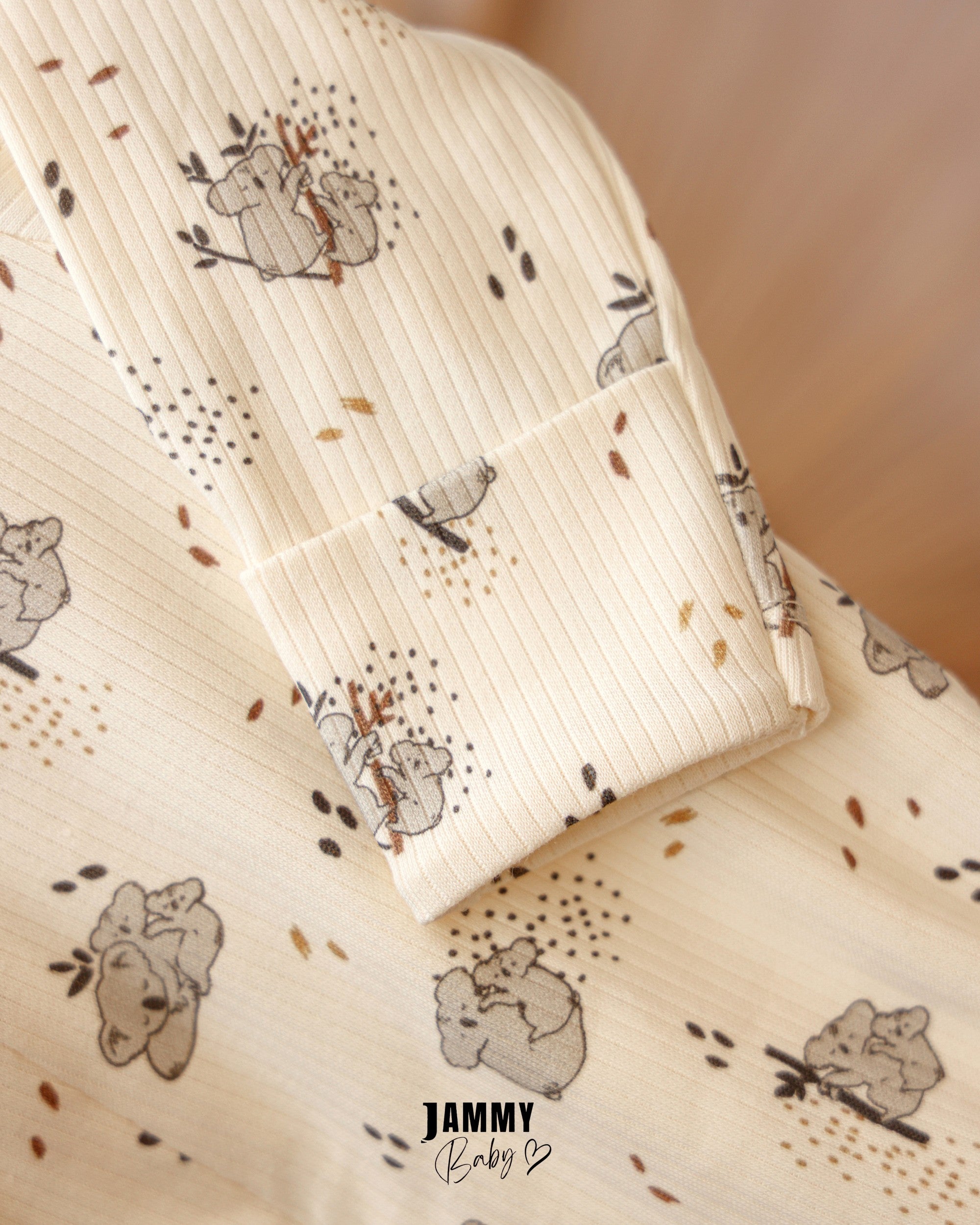 Koala Print Ribbed Baby Romper – Cream