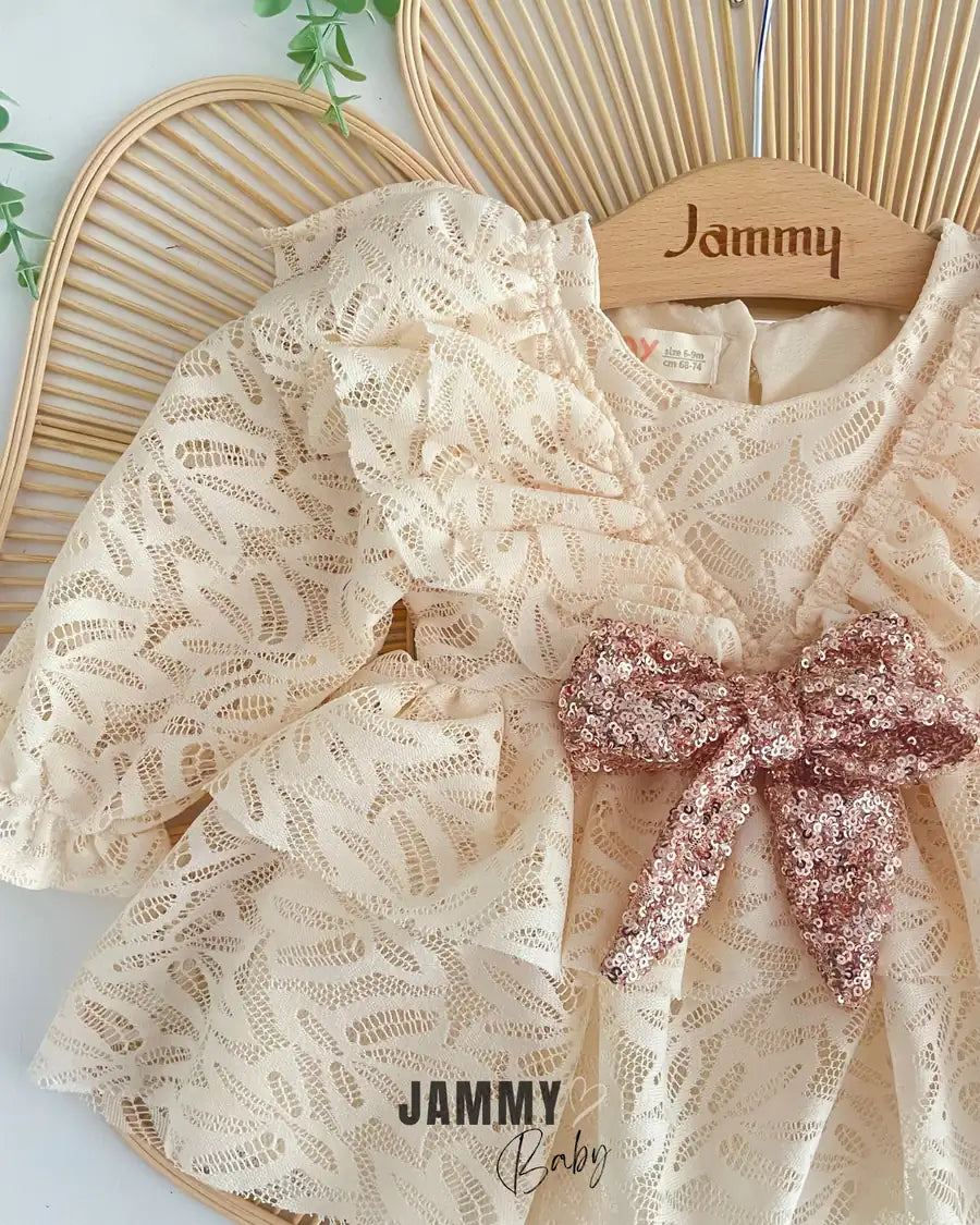 Lola Lace Sequin Bow Special Occasion Dress – CREAM