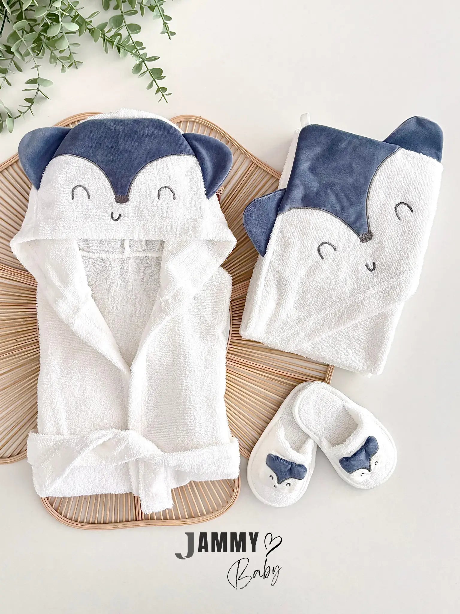 Fox 3-Piece Hooded Bathrobe Set - Indigo