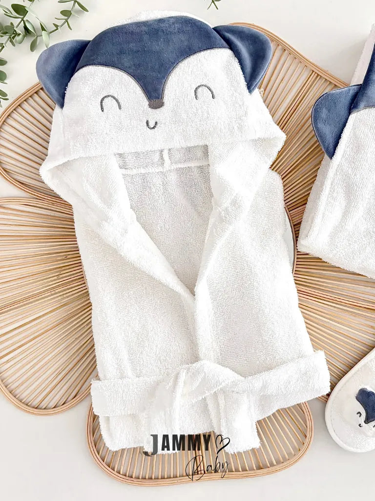 Fox 3-Piece Hooded Bathrobe Set - Indigo