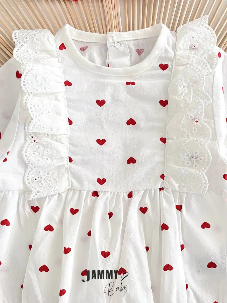 Liliya Heart Patterned Footed Bandana Poplin Romper Set - Ecru