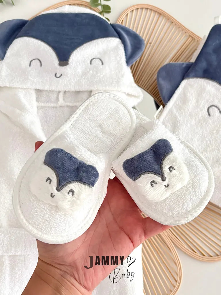 Fox 3-Piece Hooded Bathrobe Set - Indigo