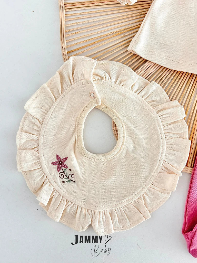 Sofia Floral Embroidered Ruffle Detail 5-Piece Newborn Set - ROSE PINK