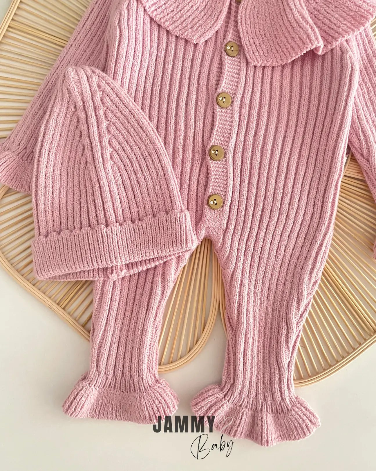 Maya Frilled Hat and Knit Overalls Set-SOFT LILA