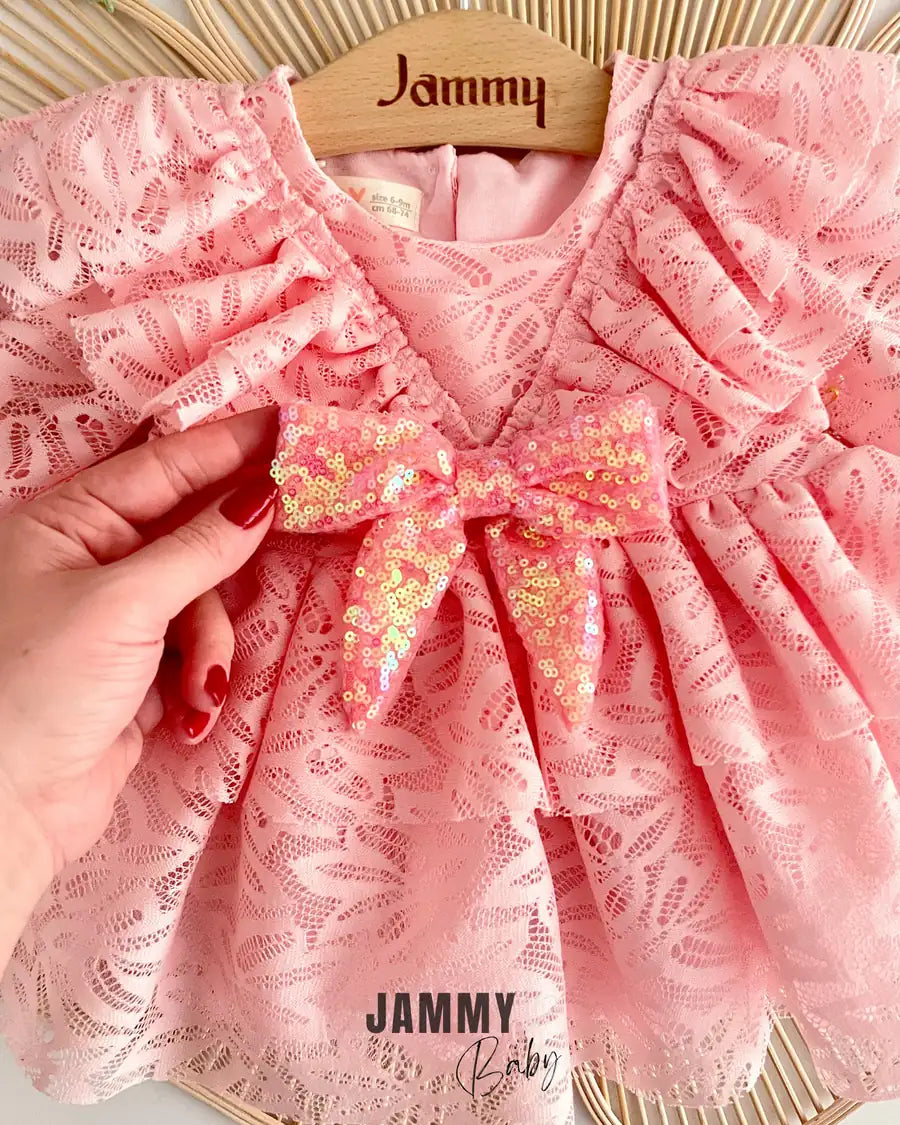 Lola Lace Sequin Bow Special Occasion Dress – PINK